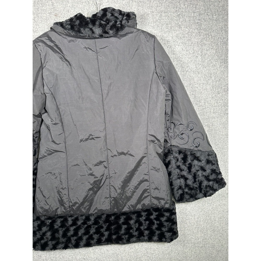 Montana Co Womens Small Jacket Coat Black Faux Fur Chic Embroidered - Picture 11 of 13